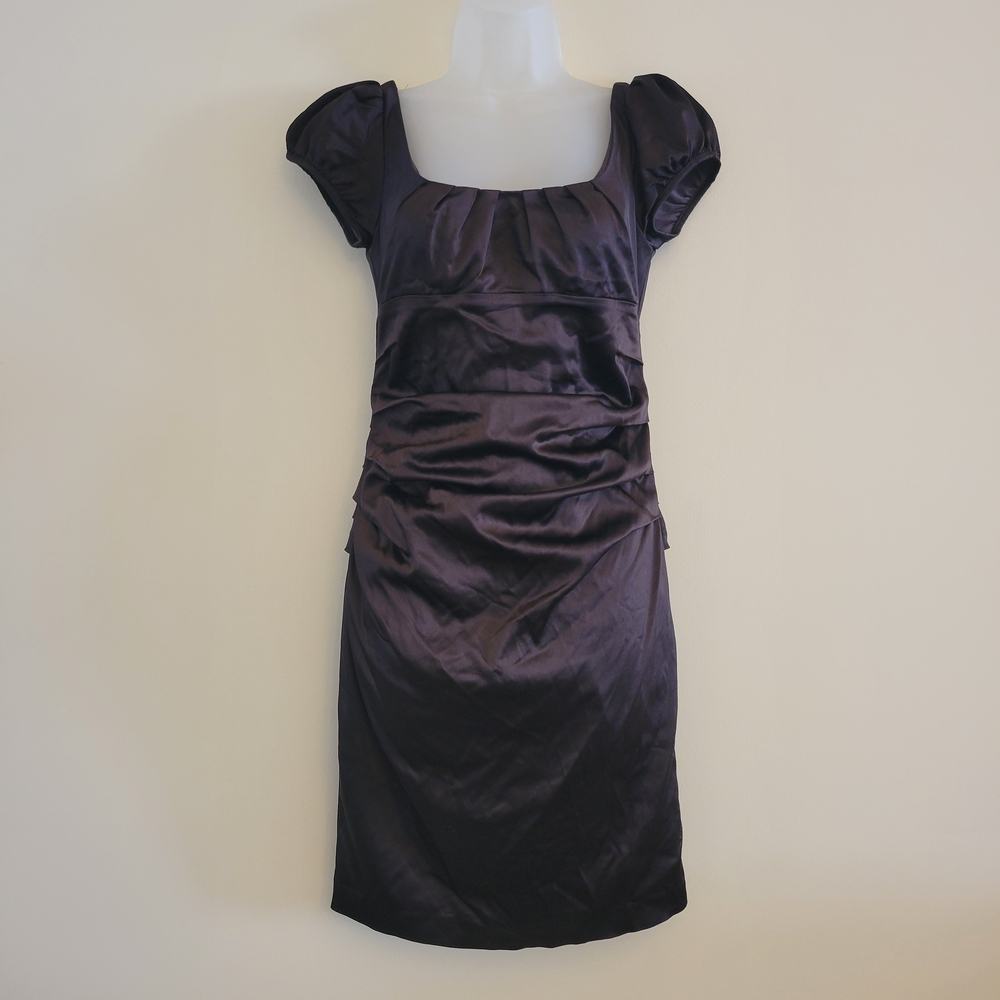 Suzi Chin for Maggy Boutique Dark Brown Satin Mini Dress Sz 4P